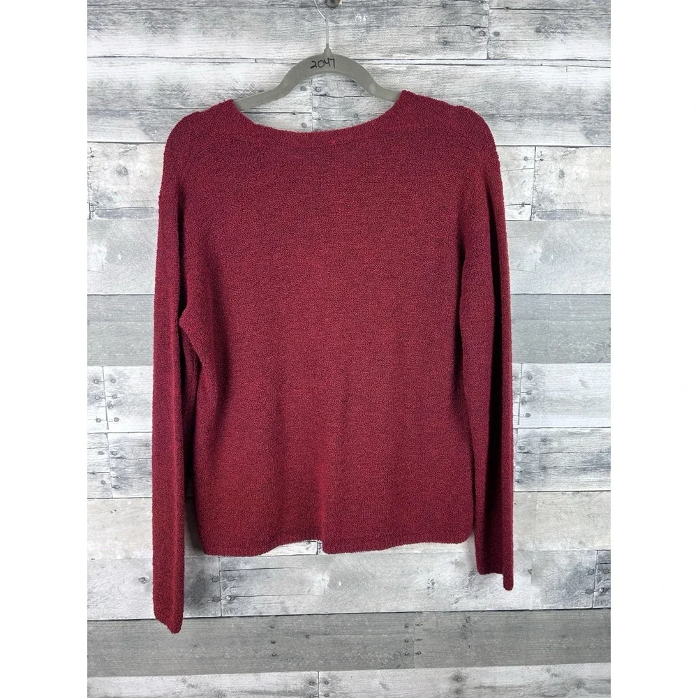 Eileen Fisher V Neck Wool Blend Sweater Size Large Red Classic Work Quiet Luxury